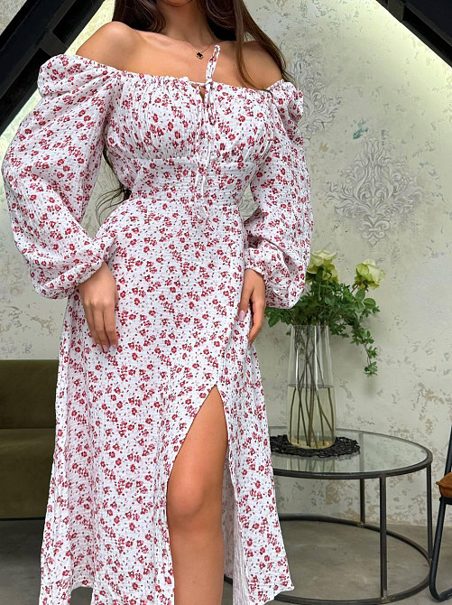 Стильне жіноче елегантне плаття з квітами муслін принт. Рожевий, 50/52 Одеса - фото 4