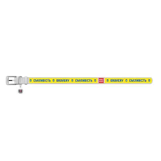 Нашийник для собак шкіряний WAUDOG Design з QR паспортом, малюнок "Сміливість", L, Ш 25 мм, Дов 38-49 см білий Київ