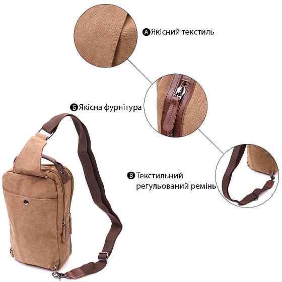 Вертикальная мужская сумка через плечо из плотного текстиля Vintage 22191 Коричневый Киев