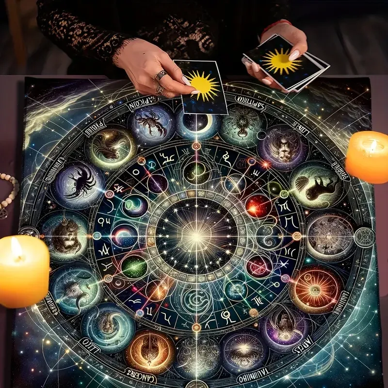 Скатерть для Таро 49×49 см — астрологическое полотно с зодиакальным кругом для раскладов и ритуалов Киев - изображение 2