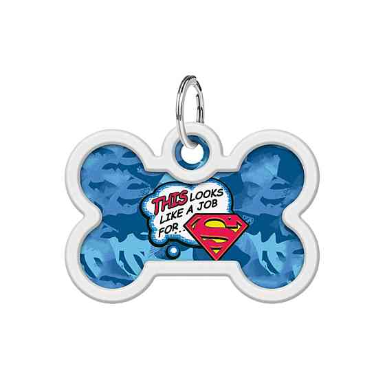 Адресник для собак і котів металевий WAUDOG Smart ID з QR паспортом, малюнок "Робота для Супермена", кістка, Д 40 мм, Ш 28 мм Київ