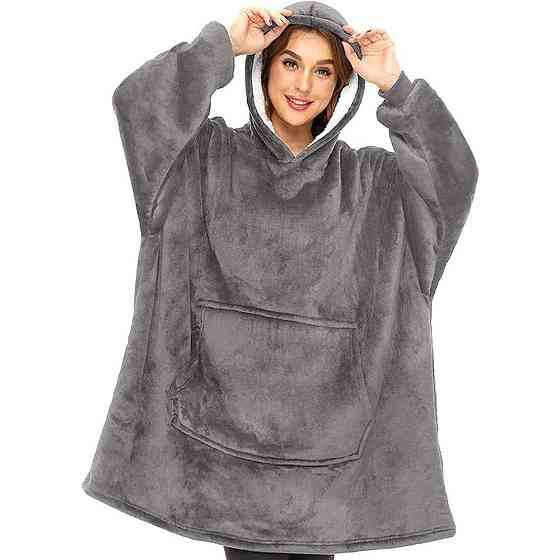 Плед толстовка с капюшоном (100х80см) HUGGLE HOODIE, Серый / Плед-худи / Оверсайз толстовка плед с капюшоном Киев