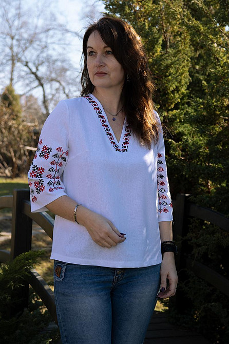 Вишиванка жіноча, біла лляна (льон) топ Київ - фото 4