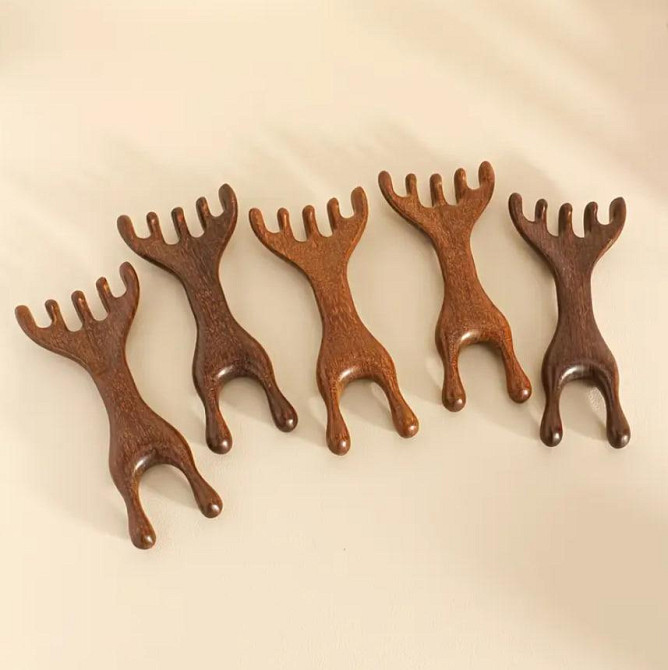 Акупунктурний дерев’яний масажер з сандалового дерева 2-в-1 | Ручний масажер для голови, шиї та спин Київ - фото 5