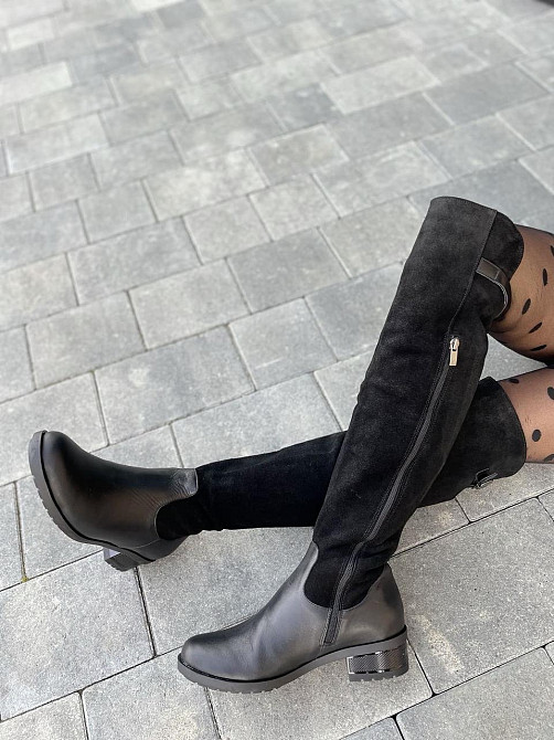 Vesna Ботфорти жіночі VESNA 2411/2 чорні (зима, шкіра+замша натуральна) (4884) лише 38р.і 40р. Коломия - фото 1