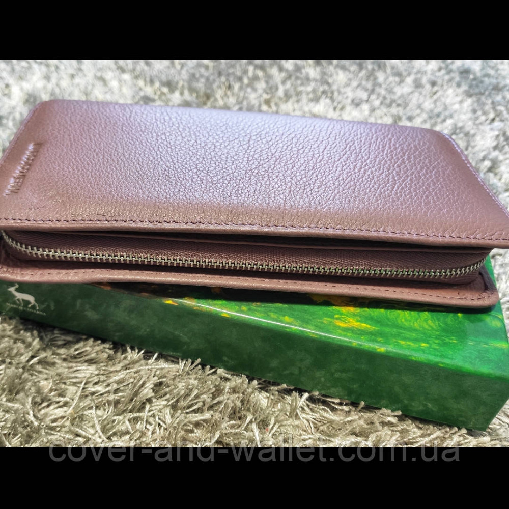 Великий шкіряний жіночий гаманець на блискавці колір пудра Київ - фото 6