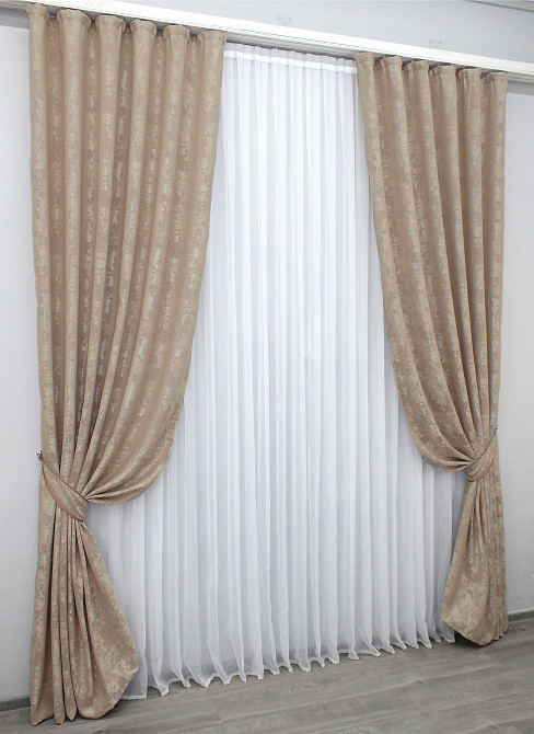 Комплект готових штор VR-Textil Жакард Sultan YL № 1290ш Бежево-пудровий 100х270 см 2 шт (31-564) Київ - фото 4