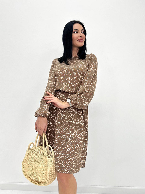 Женское платье в горошек с длинными рукавом Virginia 46-48, Капучино Киев - изображение 2