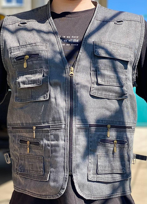 Жилетка летняя норма  мужская Количество карманов 14шт! Безрукавка для рыбалки Синий, Графит Одесса - изображение 3