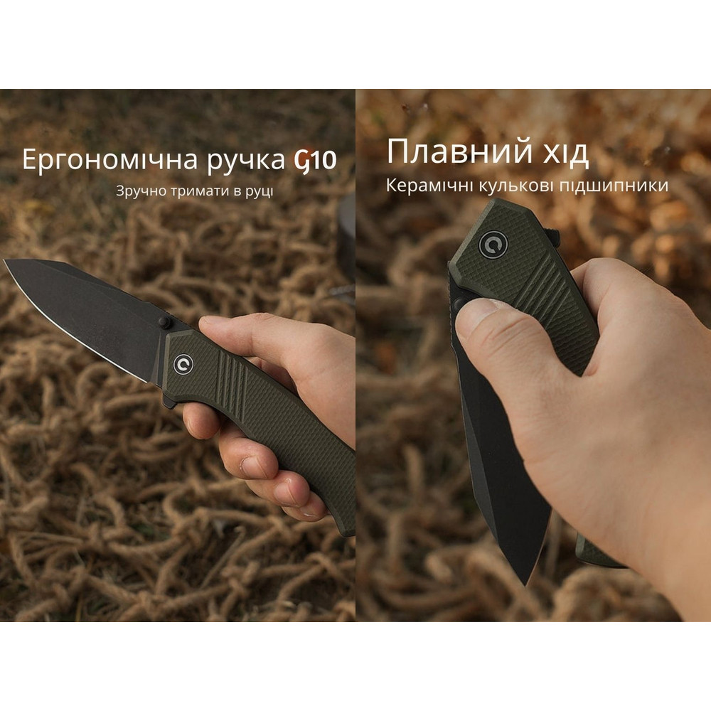 Ніж складаний туристичний Civivi Placoid, (9.3 см) 14C28N / G10 темно-зелений Киев - изображение 12