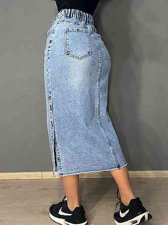 Юбка женская джинсовая Liana 558-559 миди прямая стрейчевая с разрезами на пуговицах голубая, голубой, З6, 36, 99 см, 120 см Киев