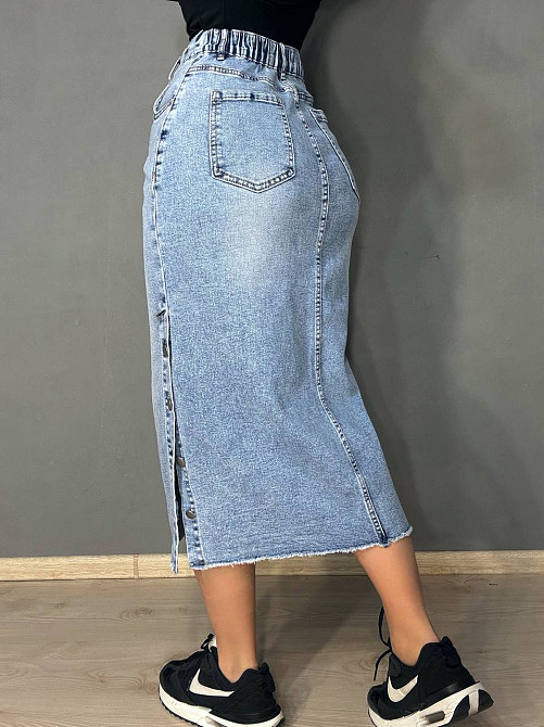 Юбка женская джинсовая Liana 558-559 миди прямая стрейчевая с разрезами на пуговицах голубая, голубой, З6, 36, 99 см, 120 см Киев - изображение 5