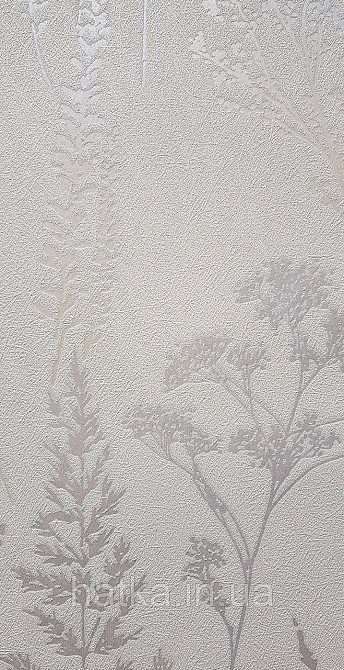 Шпалери вінілові на флізеліні Grandeco Universe 5 гілки листя квіти польові перламутр срібло на кремовому Київ - фото 2