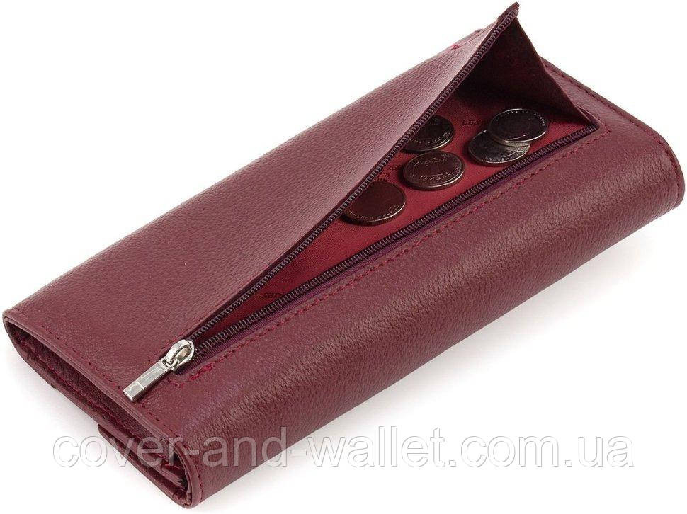 Тонкий женский кожаный кошелек с ассиметричным клапаном бордового цвета ST Leather 212 Киев - изображение 3