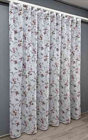 Тюль VR-Textil 1327т Flora Батист Білий з теракотово-чорним принтом 300х250 см (42-0817) Київ