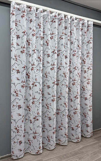 Тюль VR-Textil 1327т Flora Батист Білий з теракотово-чорним принтом 300х250 см (42-0817) Київ - фото 3