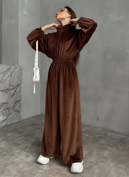 Стильний повсякденний велюровий комбінезон Шоколад, 42/44 Одеса - фото 1