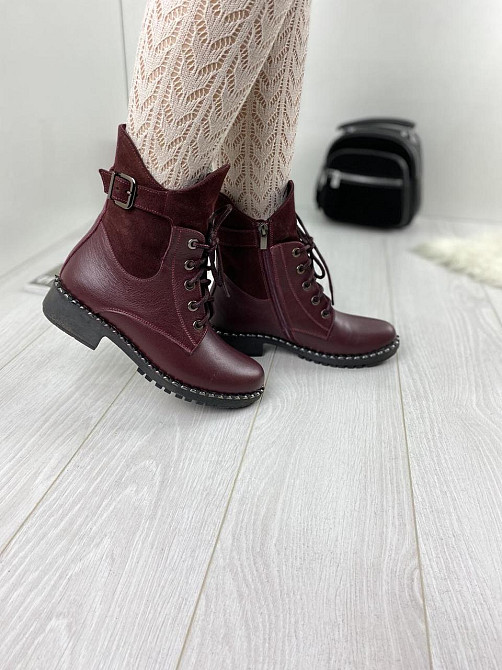 Injers Черевики жіночі INJERS бордові натуральна шкіра з хутром (висота 17см, підошва 3см, розм Коломыя - изображение 2