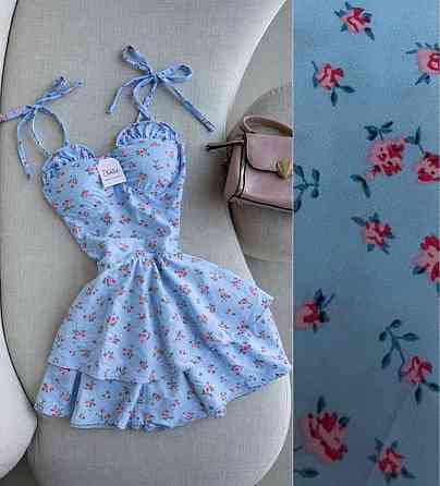 Женское стильное романтичное летнее мини платье софт принт Голубой, 46/48 Одесса