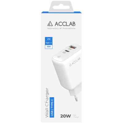 Зарядное устройство ACCLAB AL-TC220 (1xUSB, 1xType-C) (1283126556494) Винница