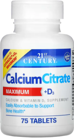Цитрат кальция с витамином D3 21st Century Calcium Citrate+D3 75 таб Киев