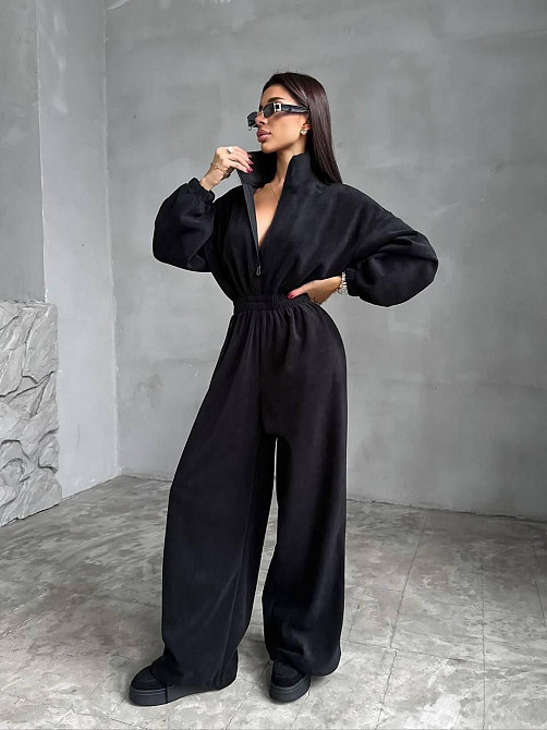 Женский стильный теплый комбинезон из флиса Черный Одесса - изображение 8