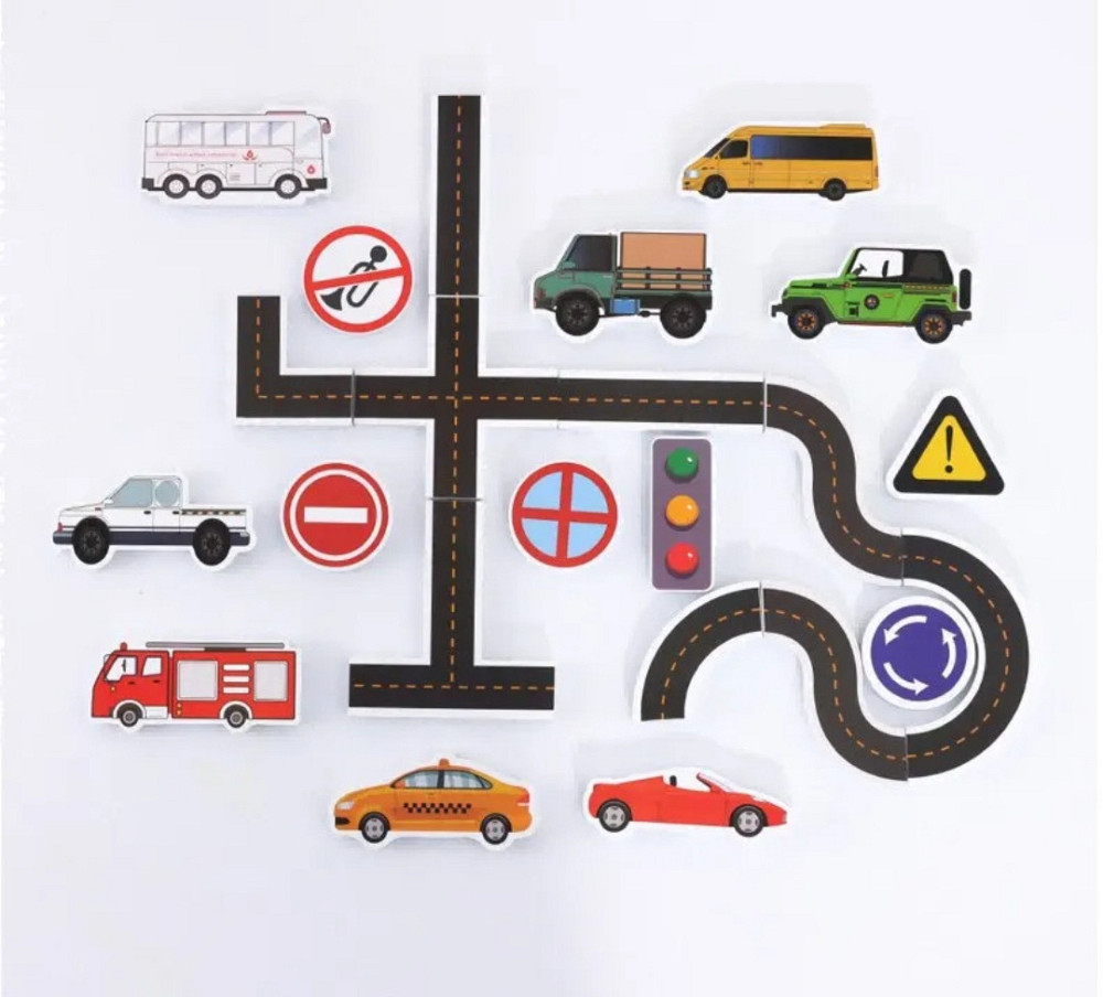 Набір іграшок для ванної дороги та транспорту 23 шт різнокольоровий Київ - фото 8