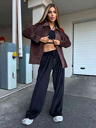 Женский прогулочный костюм двойка: рубашка + штаны палаццо турецкий велюр спорт Шоколад, 46/48 Одесса