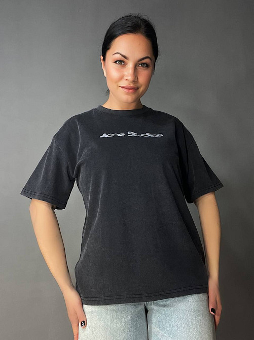 Футболка женская A-N 27039 вареная тай-дай оверсайз хлопок с надписью, черный, one size Киев - изображение 16