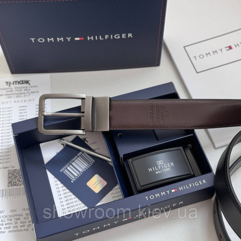 Чоловічий шкіряний ремінь із двома пряжками TH (067) Київ - фото 7