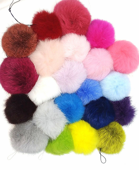 Помпони на дитячу шапку з натурального хутра кролика 7-8 см Чорний Харків - фото 3