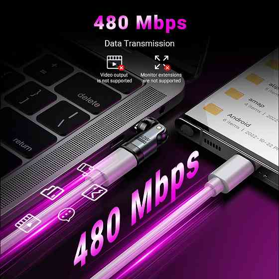 Магнітний адаптер Type-C to Type-C 240W 9pin з поворотом 180°, для швидкої зарядки будь-яких гаджетів (без наконечників) Николаев
