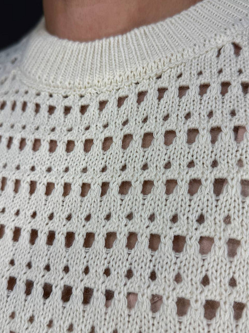 Свитер женский MIX RAY 6766 ажурная вязкая сетка прозрачный оверсайз, молочний, one size Киев - изображение 20