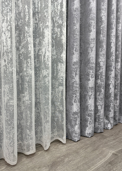 Комплект штор VR-Textil Жаккард Мрамор 150х270 2шт и Тюль 400х270 1668ш-1400т Серый с белым 71-001/3 Киев - изображение 8