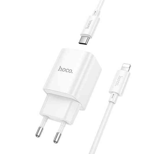 Мережевий зарядний пристрій з кабелем HOCO C148A Charm single port PD30W charger set (C to iP) (EU) White Одеса