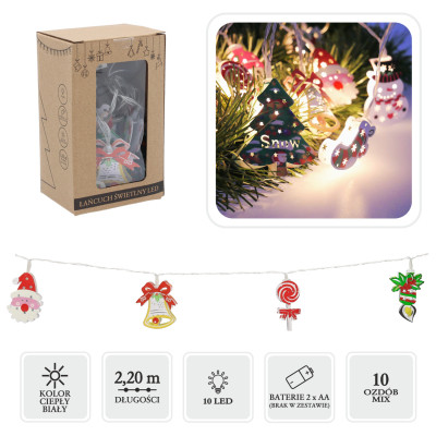 Гірлянда Chomik Новорічні атрибути 10 LED теплий білий, IP20, 2хАА (5900779854024) Вінниця - фото 1
