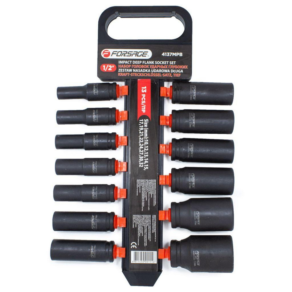 Набор головок ударных глубоких 13 предметов,1/2''(10, 12-15, 17, 19, 21, 22, 24, 27, 30, 32мм), на пластиковом Одесса - изображение 1