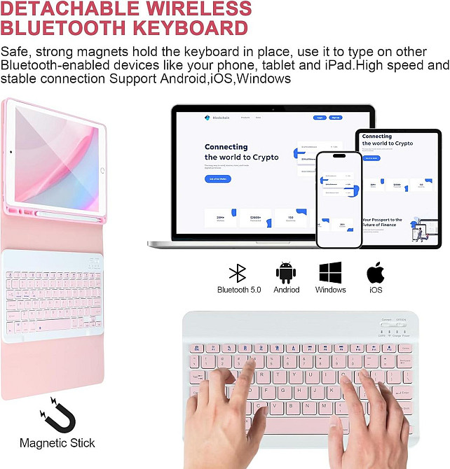Чохол-клавіатура для iPad 9.7 (iPad 6/5, Air 1/2) з Bluetooth знімна клавіатура тримач для Apple Pencil рожевий Київ - фото 2