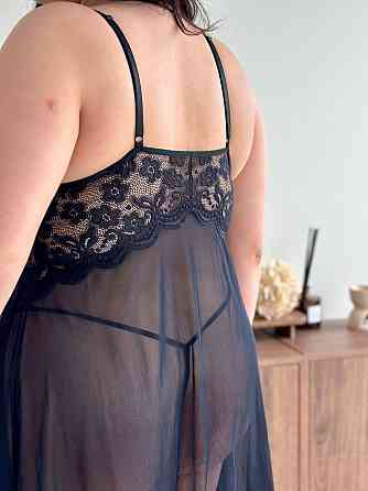 Еротичний пеньюар великих розмірів plus size прозорий з мереживом короткий з м'якими чашечками на бретелях з трусиками чорний 4XL Одеса