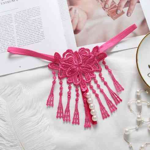 Еротичні стрінги з бусинками малинові - розмір універсальний (на резинці), 15% нейлон, 85% поліестер Київ