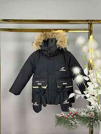 Детская зимняя курточка для мальчика с варежками на холофайбере 98,104,110,116,122 Николаев