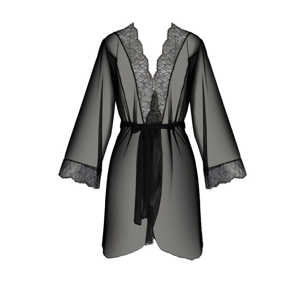 Пеньюар Passion AMBERLY PEIGNOIR 4XL/5XL, black, ажурні декольте та манжети, широкі рукави Sex Aura Київ - фото 3