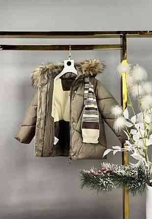 Детская зимняя куртка для девочки с шарфом натуральный мех 98,104,110,116,122 Николаев