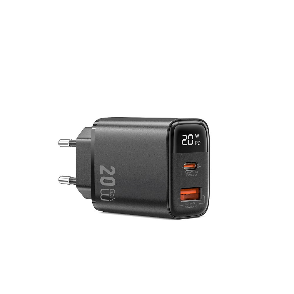 Сетевое зарядное устройство WIWU 20W Firefly GaN Fast Charger 1A+1C with digital display Wi-G009 EU Black Одесса - изображение 3