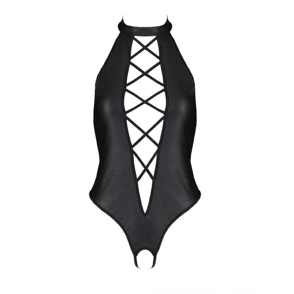 Боди из экокожи Passion NANCY BODY 6XL/7XL black, с имитацией шнуровки и открытым доступом Sex Aura Киев - изображение 3