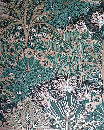 Шпалери флізелінові еко Rasch Sophia 0.53х10 рослинний принт квіти Якоба зелені смарагдові із золотом 3д Київ