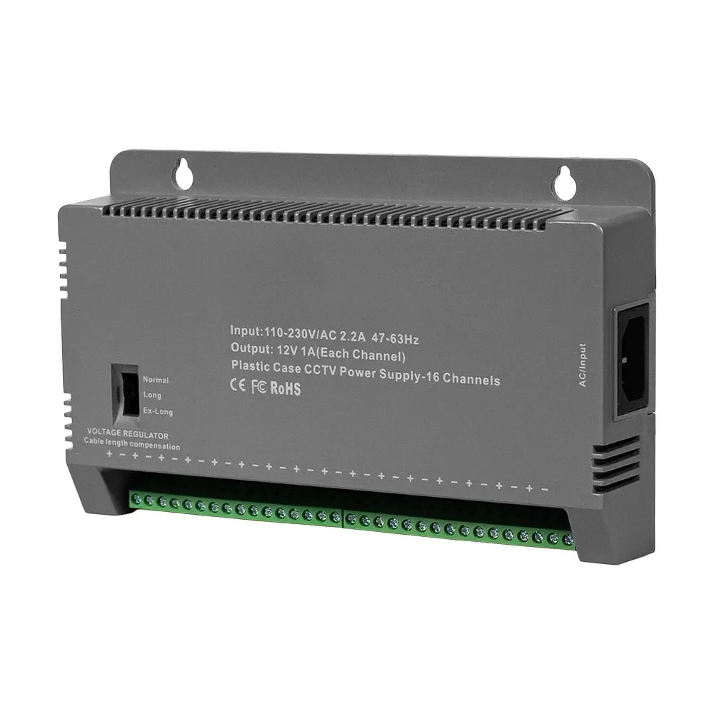 Блок живлення Kraft KRF-1216B (16CH) 200W, 16 каналів навантаження, 12V/1A на 1 канал, з регулятором напруги для компенсації Київ - фото 1