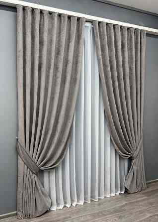 Комплект готових штор VR-Textil Шеніл преміум VELMIRA Rich № 1927ш Попелястий 150х290 см 2 шт (33-0993) Київ