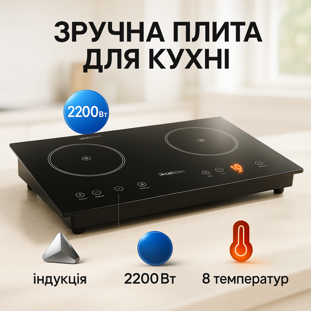 Переносна індукційна електрична плитка Suntera ICD-2202 2200Вт, Індукційні плити окремо стоячі BF-49 Львів - фото 11