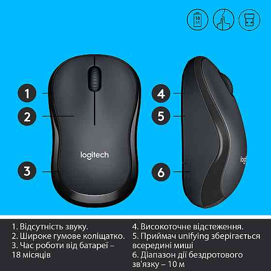 Миша бездротова Logitech M220 Silent Charcoal (910-004878) чорно-сірий Харків